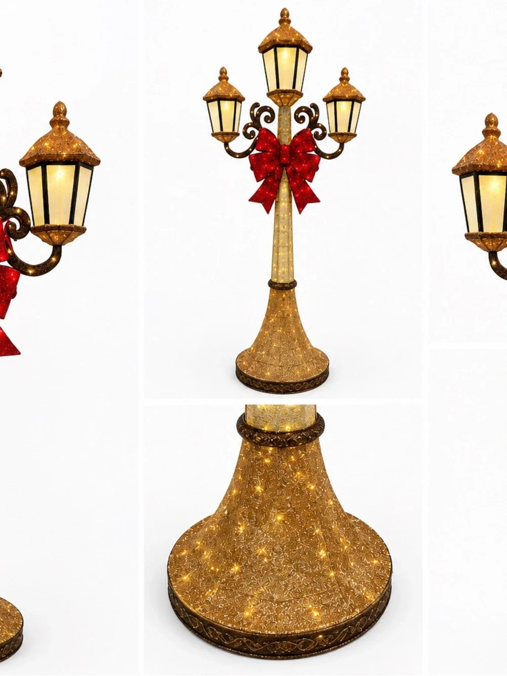 7ft Gold LED Lamp Post with Red Bow - Holiday Decor